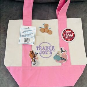 Trader Joe's Pink and Cream Tote Bag